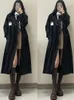 Giacca lunga coreana nera Donna giacca a vento bavero doppio petto Cappotto di alta qualità Autunno cintura allentata Abbigliamento Street Chic 240315