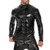 Vestes pour hommes Hommes Faux Cuir Chemise Veste Brillant Couleur Solide Col Stand Fermeture À Glissière Élastique À Manches Longues Party Discothèque PVC Top