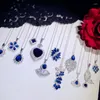 Hangers Luxe Vintage Kettingen Voor Vrouwen 925 Sterling Zilveren Saffier Blauw Zirconia Claviculaire Ketting Fijne Sieraden