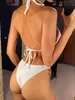 Swim wear SXL with Skirt Crimped Halter Bikini Womens Swimsuit Three Piece Bikini Bathing Swimsuit V4726 aquatic sports 240311