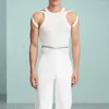 Men's Tank Tops Fashion Streetwear Men Summer Sleeveless Solid O Neck Hollow Out Knitted Vest Sexy Mens Pullovers