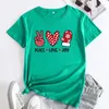 Women's T Shirts Peace Love Joy T-shirt Vintage Women Short Sleeve Merry Christmas Holidays Gift Top Tee Shirt