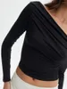여자 T 셔츠 여성 어깨 자르기 탑 긴 소매 단색 슬림 한 ruched 티셔츠 드레스티 블라우스