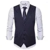 Men's Vests Summer Spring Men Suit Vest Single Breasted Striped Blazer Business Office Dress Wedding Casual Waistcoat Clothing