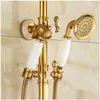 Conjuntos de chuveiro de banheiro Tuqiu Banheira e chuveiro Torneira Gold Bronze Jade Set Wall Mounted Rainfall Hand Bathroom Sets Drop Delivery Home Gard Dheqq