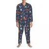 Ropa de Dormir para Hombre Pijamas Tribales Verde Azulado Hombre Retro Estampado Animal Lindo Dormitorio Ropa de Dormir Otoño 2 Piezas Casual Suelto Diseño de Gran tamaño Traje para el hogar