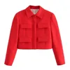 Trafiğe Kırpılmış Blazer Ceket ile Kadın Moda Kadın Vintage Uzun Kollu Snapbutton Kısa Zarif Bayan Tops 240309