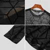 Men T Shirt Printed O-neck Long Sleeve Mesh Transparent Streetwear Sexy Party Nightclub Tee Tops Men Clothing INCERUN S-5XL 240312