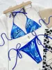 Damskie stroje kąpielowe seksowne niebieskie krawat barwnik gradient bikini zestaw kobiet 2024 push up letni kostium kąpielowy mikro kąpiel pływający na plażowe odzież plażowa