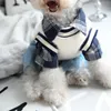 デニムパンツ付きの格子縞のシャツ犬の秋の冬のペットファッション服セット小さな中動物チワワヨーキーアパル266n