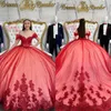 Red Princess Dresses Ball klänning från axel paljetter applikationer vestido de quinceanera tulle söt maskeradklänning