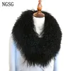 NGSG mujeres Real cuello de piel sólido negro Natural genuino mongol lana de oveja bufanda abrigo invierno personalizar multicolores Y201007312F