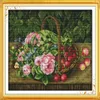 Fruitmand bloemen Cherry home decor schilderijen Handgemaakte Kruissteek Borduren Handwerken sets geteld print op canvas DMC 14C265U