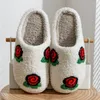 Slippers Home Winter Women Warm Romantic Red Rose Love Girlfriend Gift Bedroom Floorsoft Comfort Concise Anti Slip Cotton Shoes