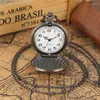 Montres de poche Antique gris pendentif montre gravé pompier conception arabe numéro Quartz mouvement horloge avec Fob collier chaîne cadeau