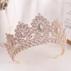 Barockrosa Opal Wedding Big Crown Princess Headdress Crystal Bridal Tiaras Rhinestone Diadem Weddem Hår smycken Tillbehör 240305