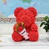 Flower Valentines Day Gift 40cm Red Or White Rose Teddy Bear Eternal Rose Flower Artificial Decoration Christmas Handmade Gift Y12233A