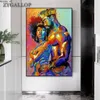 Impresión en lienzo Arte africano Pintura al óleo Pareja Carteles e impresiones Rey y reina Arte abstracto de la pared Imágenes en lienzo para el diseño del hogar 269x