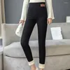 Kvinnors byxor casual office-lady förtjockar varma leggings vinter sammet smal hög midja kvinnor mode mjuk fleece byxor 29270
