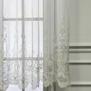 カーテン韓国の牧歌的な花柄のカーテンリーフメッシュ刺繍の薄いチュールカーテンリビングルームベッドルーム窓ボイルファブリックドレープ