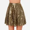 Fashion Gold Shiny Sequins Pleated Mini Skirt Women Elastic Waistband Loose Miniskirt Dancewear 240228