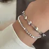 Link pulseiras dupla camada zircão coração charme pulseira para mulheres meninas linda festa de casamento jóias hip hop jóias presente sl461