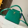 Explosion NEW Women's Capucines Mini N90345 Emeraude Green Brilliant Alligator pattern protective metal bottom studs flap gleaming splendid choice designer