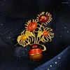 Brooches Beautiful Sunflower Oil Drop Vase For Women Dress Suit Brooch Orange Flower Fashin Jewelry Vintage Enamel Pins