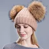 Niños y mujeres invierno lana sombreros de algodón niñas real piel de visón dos pompón sombrero niños niños gorras gorro gorros cráneos bebé 240227