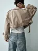 Outono feminino manga comprida lapela moda duplo breasted botão fechamento bolsos frontais trench coat recortado jaqueta chique topos 240326