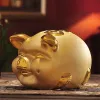 Caixas Gold Ceramic Pig Piggy Bank Safe for Money Piggy Bank Coins Bank Acessórios para casa Mascote Artefato Caixa de dinheiro decoração de casa