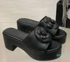 Designer -Classic Women Shoes Slipper Big Flower Heel Leather Beach Shoes Sandals Toe Leak Heel Wedge Party