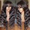 Body Wave ludzkie peruki włosy z grzywką 180% gęstość Remy Indian Peruka z grzywką pełna maszyna Made Fringe Peruka ludzka peruka naturalna