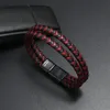 Woven Men's PU Leather Bracelets Black Magnet Buckle Bracelet Magnetic Braid Double Layer Bracelet Bangle Wristband Man Jewelry