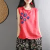 Ethnic Clothing Chinese Style Women Summer Blouse Female Cotton Linen Shirts Embroidery Sleeveless Casual Tang Suit Top KK4214