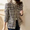 Vintage Frühherbst Tweed Damen Jacke ins Stil Elegante Gentlewomen Schwarz Weiß Tweed Lady Winter Cardigan Outwear 240229