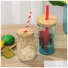 Drinkware Lid Natural Bamboo Cap Lids Reusable Wooden Mason Jar Sealing Caps With St Hole And Sile Seal Drop Delivery Home Garden Kitc Dh4We