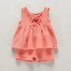 Kleidung Sets Korea Stil Baby Mädchen Nette Baumwolle Tops Kurze HosenKleidung Kinder Prinzessin Kleinkind Rosa Solide Sommer Kleidung