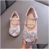 Sandals Childrens Baby Girls With Bow Toe Flat For Kids Party Sparkly Shoes 21-30 Drop Delivery Maternity Dhkqa