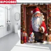 Vorhänge Weihnachtsmann Duschvorhang Frohe Weihnachten Badezimmer Vorhänge Set Cartoon Weihnachten Badematten Teppiche Rutschfester Teppich Toilettendeckelbezug