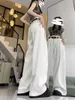 Dżinsy damskie amerykańskie vintage białe kobiety wysokie pucharowe proste spodnie koreańskie eleganckie, swobodne luźne nogawki
