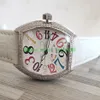 Luxury New 33mm Crazy Hours 7851 8880 Automatisk Gypsophila Diamond Dial Case Women Watch Leather Strap Högkvalitativa kvinnor klockor 2709