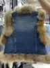 Kamizelki damskie jesień/zimowe bez rękawów Faux futro zagęszczona ciepła bawełniana kamizelka płaszcza Krótka dżinsowa mozaika dżins