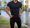 Män sport tee polos t-shirt topp fitness kort ärm blus casual smal fit sommar andas gym kroppsbyggande 240313