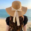 Wide Brim Hats Straw Hat Female Grass Beard Summer Sun Visor Bow Flat-topped