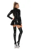 Casual Dresses Plus Size Women Sexig blank läderklänning med strumpor långärmad dragkedja glansig PVC latex minikjol röd svart