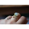 S925 STERLING SILVER CLOISONNE HAND INLAID HETIAN JADE LOTUS VINTAGE RING2564