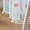 Curtains Pink Lovely Embroidered Heart Short Curtain Tulle For Cafe Kitchen Hotel Door White Dot Tassel Korean Style Girls Bedroom Drapes