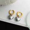 Boucles d'oreilles minimalistes en or jaune 14 carats, pendentif en forme de cœur solide mixte, bijoux de Style de rue à la mode coréenne