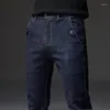 Men's Pants Warm Winter Men Jeans Denim Black Thick Fleece Straight Regular Fit Trousers Casual Korea Style 2024 Clothing